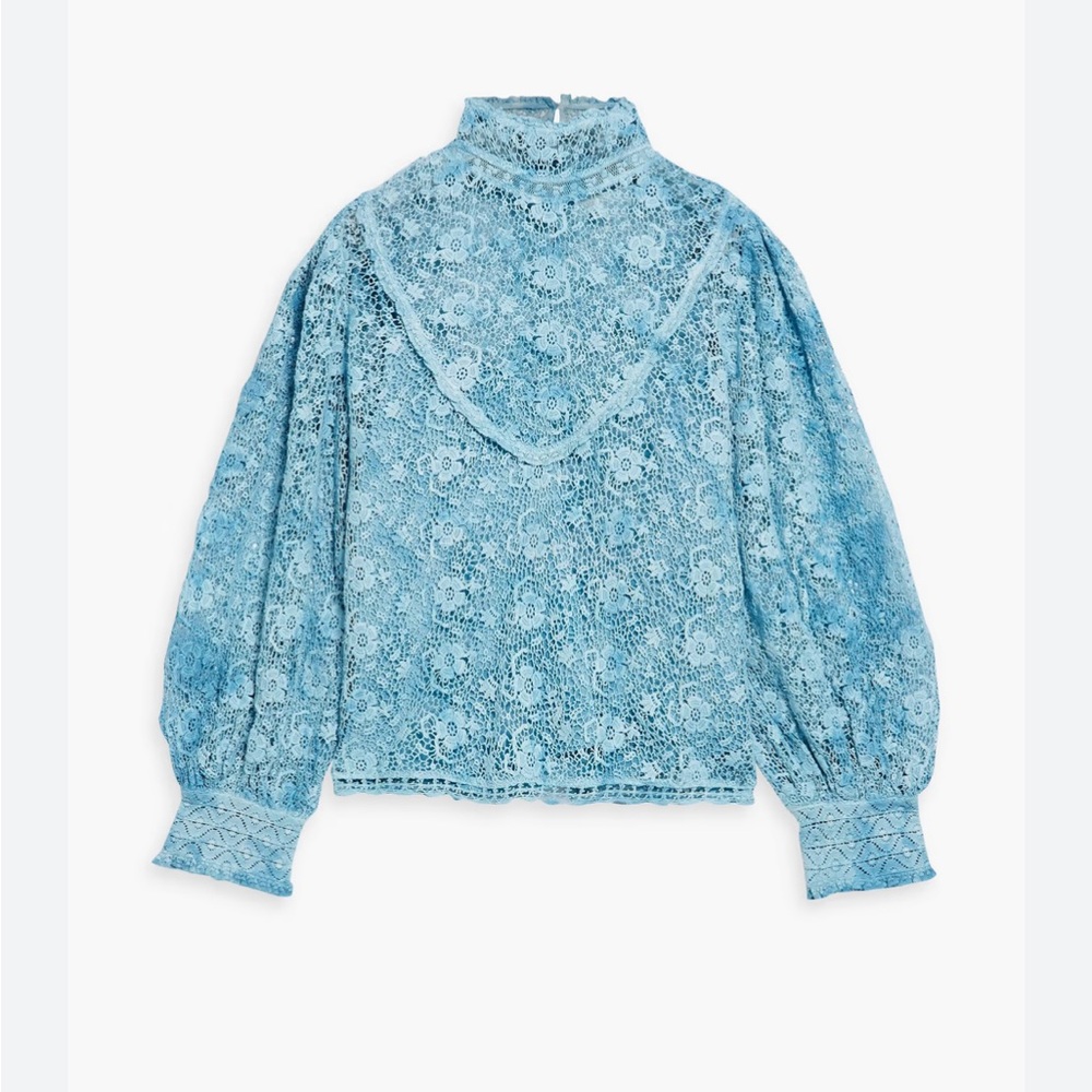 LoveShackFancy Blue Nerine Crocheted Lace Blouse - Picture 1 of 9